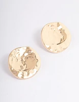 Gold Shiny Flat Disc Stud Earrings