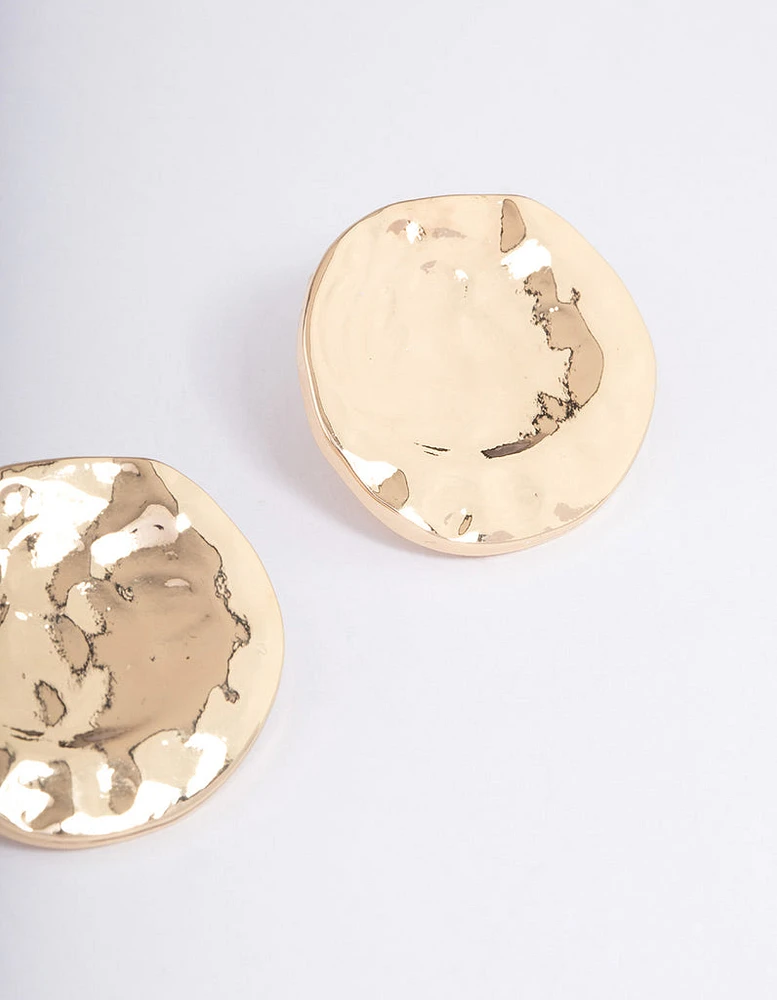 Gold Shiny Flat Disc Stud Earrings