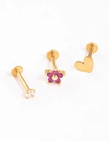 Gold Plated Surgical Steel Love Heart Bezel Flat Back Pack