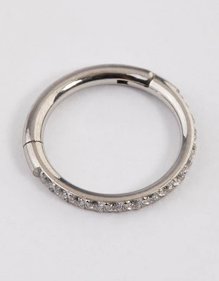 Surgical Steel Fine Pave Band Clicker Ring