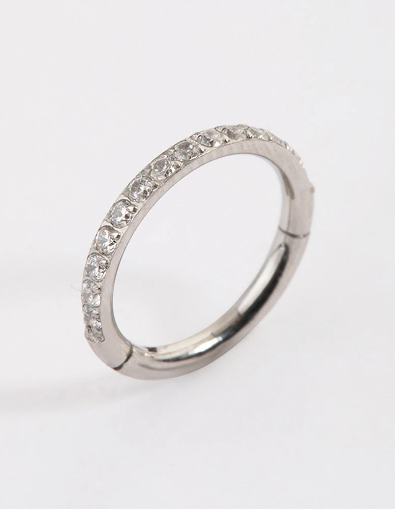 Surgical Steel Fine Pave Band Clicker Ring