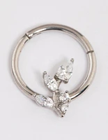 Surgical Steel Cubic Zirconia Leaf Detail Clicker Ring