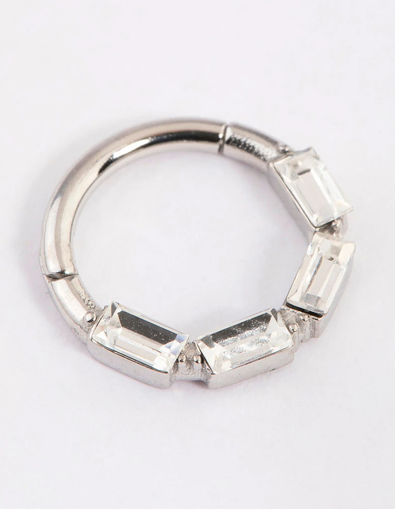 Surgical Steel Crystal Baguette Clicker Ring