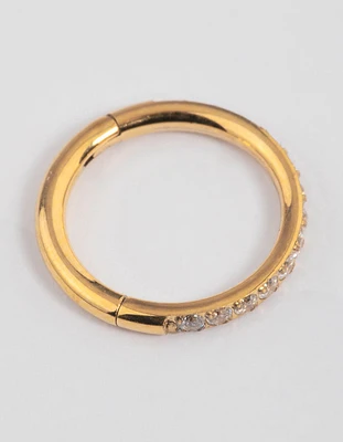 Gold Plated Surgical Steel Fine Pave Band Clicker Ring