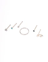 Surgical Steel Snake & Bezel Nose Ring 6-Pack