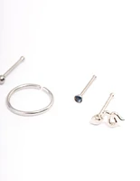 Surgical Steel Snake & Bezel Nose Ring 6-Pack