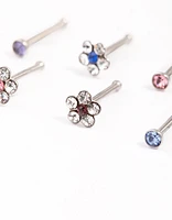 Surgical Steel Cubic Zirconia Triangle Floral Nose Ring 6-Pack