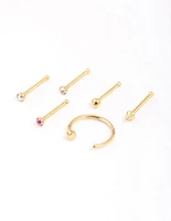 Gold Plated Surgical Steel Nail & Arrow Nose Ring 6-Pack