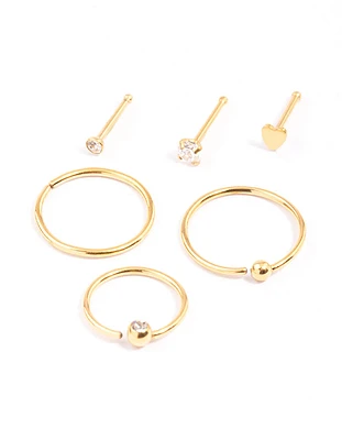 Gold Plated Surgical Steel Bone & Ball Nose Ring 6-Pack