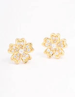 Gold Plated Sterling Silver Cubic Zirconia Flower Stud Earrings