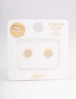 Gold Plated Sterling Silver Cubic Zirconia Flower Stud Earrings