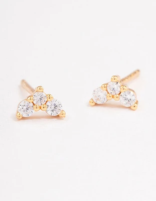 Gold Plated Sterling Silver Cubic Zirconia Classic Trio Earrings