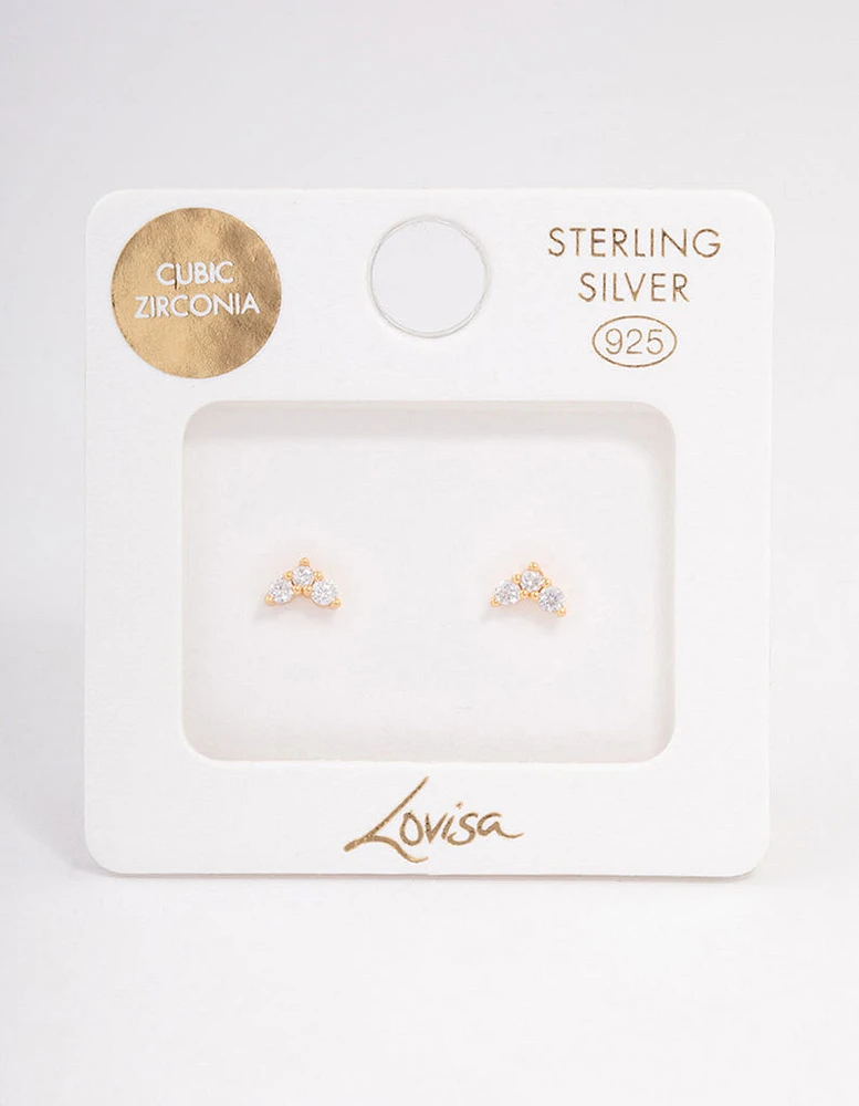 Gold Plated Sterling Silver Cubic Zirconia Classic Trio Earrings