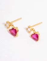 Gold Plated Sterling Silver Cubic Zirconia Claw Heart Drop Earrings