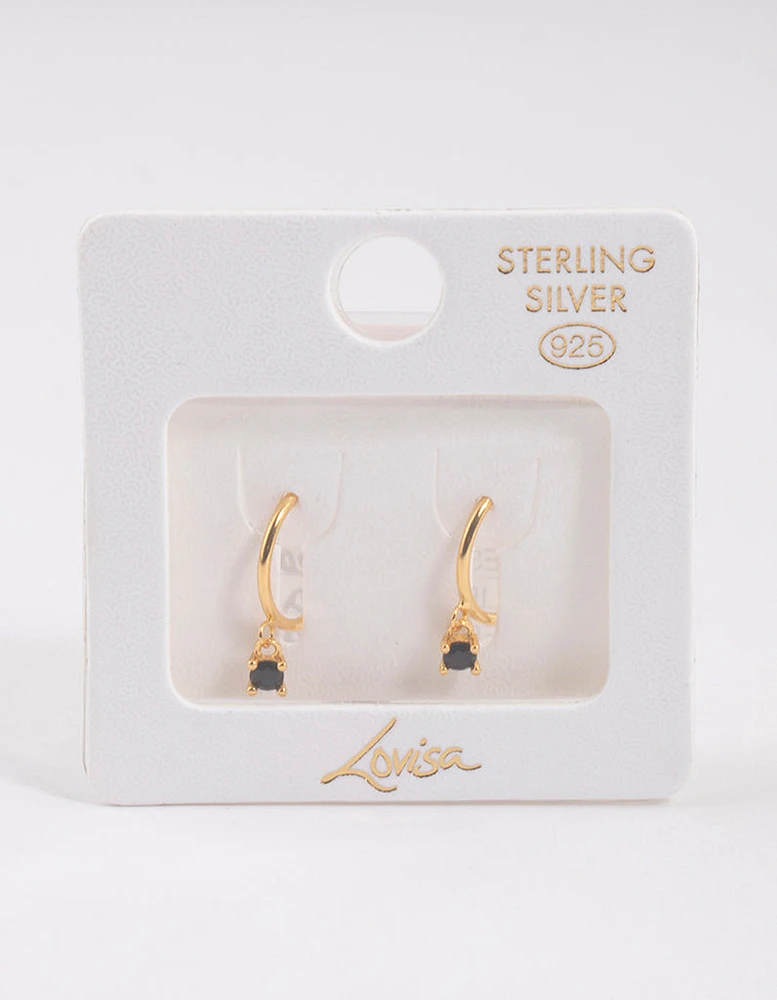 Gold Plated Sterling Silver Cubic Zirconia Four Claw Hoop Earrings