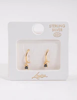 Gold Plated Sterling Silver Cubic Zirconia Four Claw Hoop Earrings