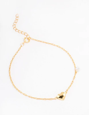 Gold Plated Sterling Silver Heart & Charm Bracelet