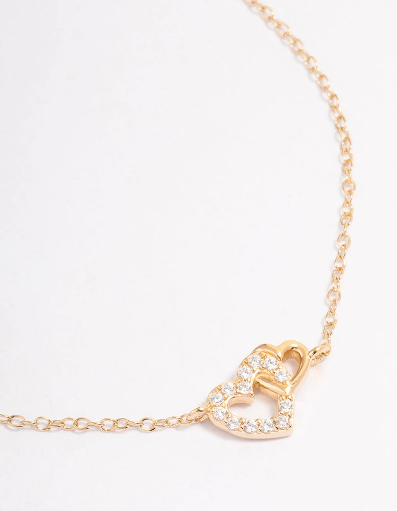 Gold Plated Sterling Silver Cubic Zirconia Heart Link Bracelet