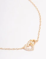 Gold Plated Sterling Silver Cubic Zirconia Heart Link Bracelet