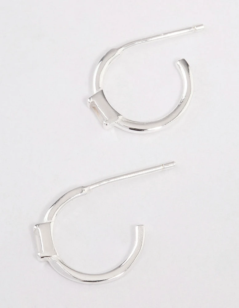 Sterling Silver Cubic Zirconia Rectangle Mini Hoop Earrings