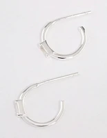 Sterling Silver Cubic Zirconia Rectangle Mini Hoop Earrings