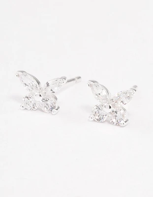 Sterling Silver Cubic Zirconia Butterfly Stud Earrings