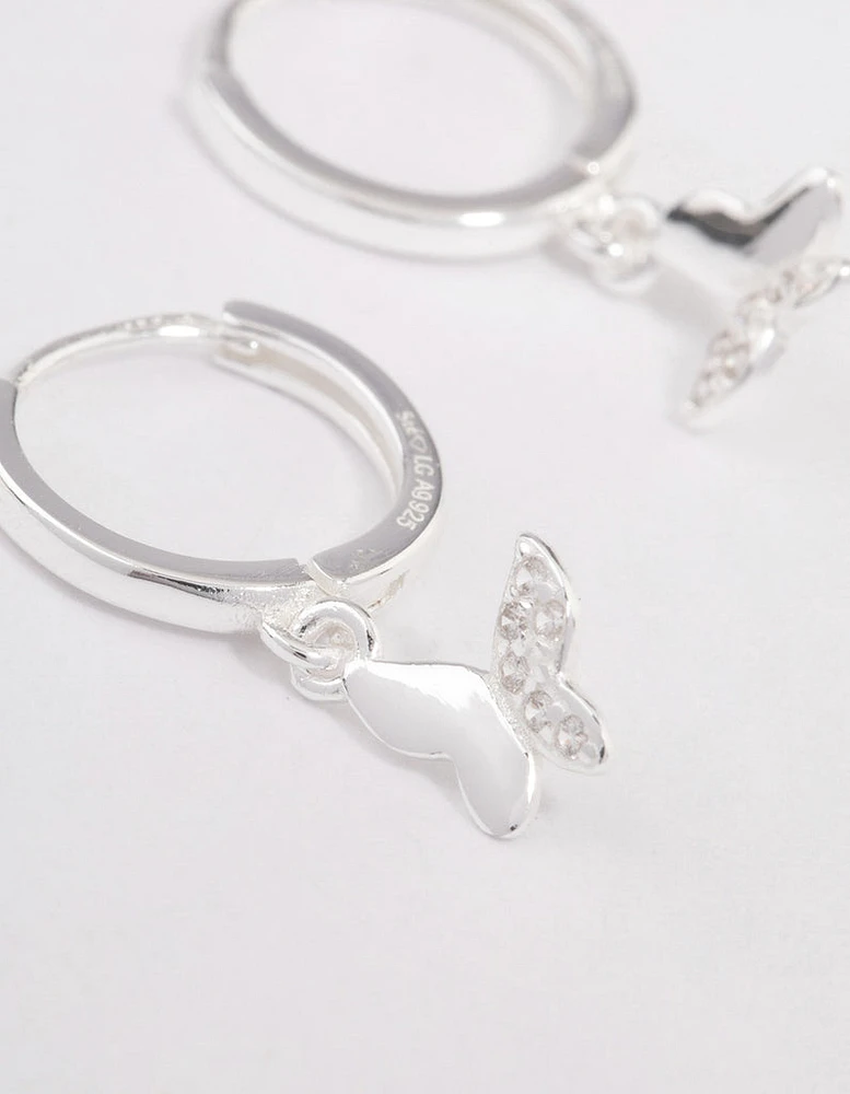 Sterling Silver Diamante Butterfly Huggie Earrings