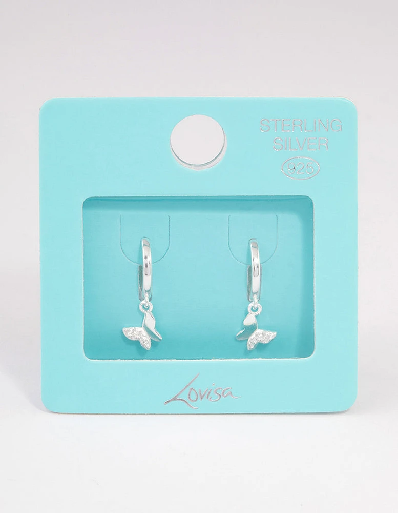 Sterling Silver Diamante Butterfly Huggie Earrings