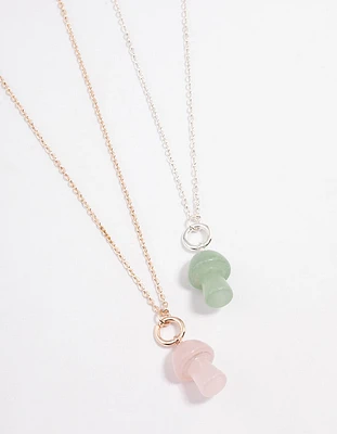 Mixed Metal Semi-Precious Mushroom Necklace Pack