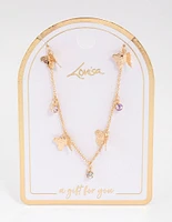 Gold Butterfly Drop Station Necklace