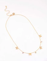 Gold Butterfly Drop Station Necklace