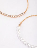 Gold Pearl & Cup Chain Chain Bracelet Pack