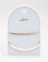 Gold Pearl & Cup Chain Chain Bracelet Pack