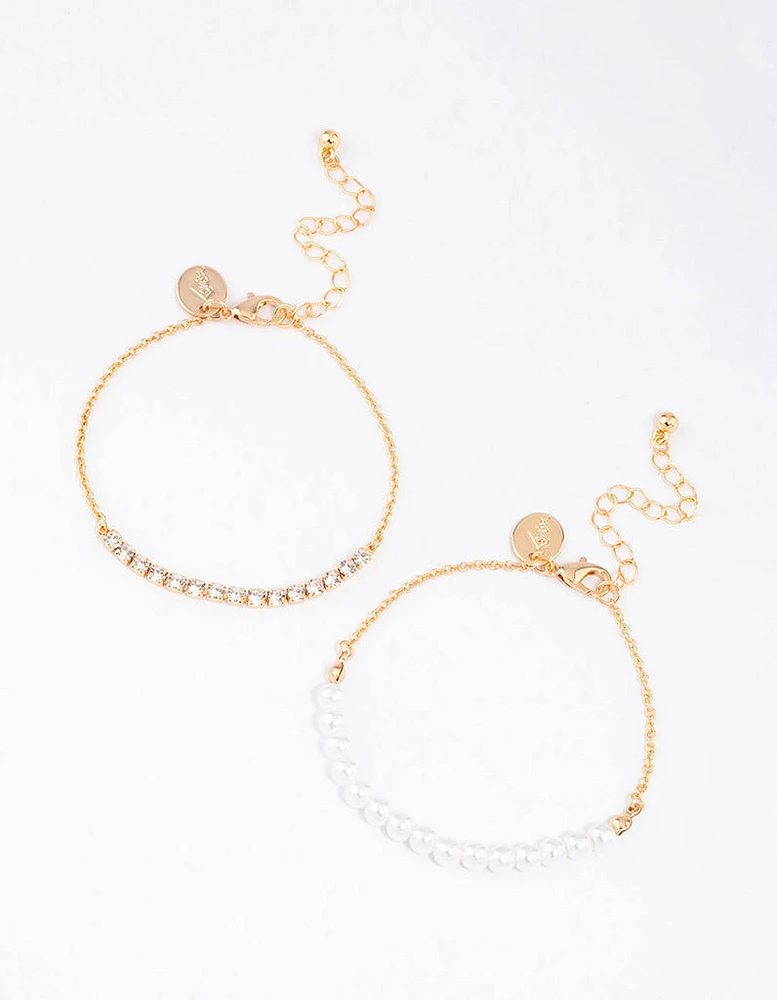 Gold Pearl & Cup Chain Chain Bracelet Pack