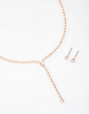 Rose Gold Y-Shaped Cup Chain Necklace & Earring Set