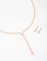 Rose Gold Y-Shaped Cup Chain Necklace & Earring Set