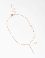 Rose Gold Y-Shaped Cup Chain Necklace & Earring Set