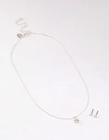 Silver Round Solitaire Necklace & Earring Set