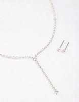 Silver Cup Chain Y-Shaped Necklace & Earring Set