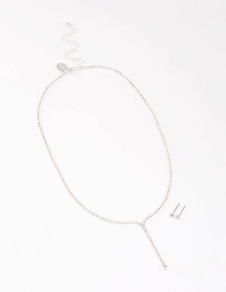 Silver Cup Chain Y-Shaped Necklace & Earring Set