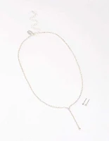 Silver Cup Chain Y-Shaped Necklace & Earring Set