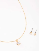 Gold Round Solitaire Necklace & Earring Set