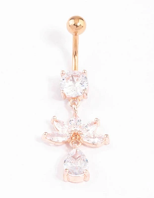 Rose Gold Plated Surgical Steel Cubic Zirconia Fan Drop Belly Ring