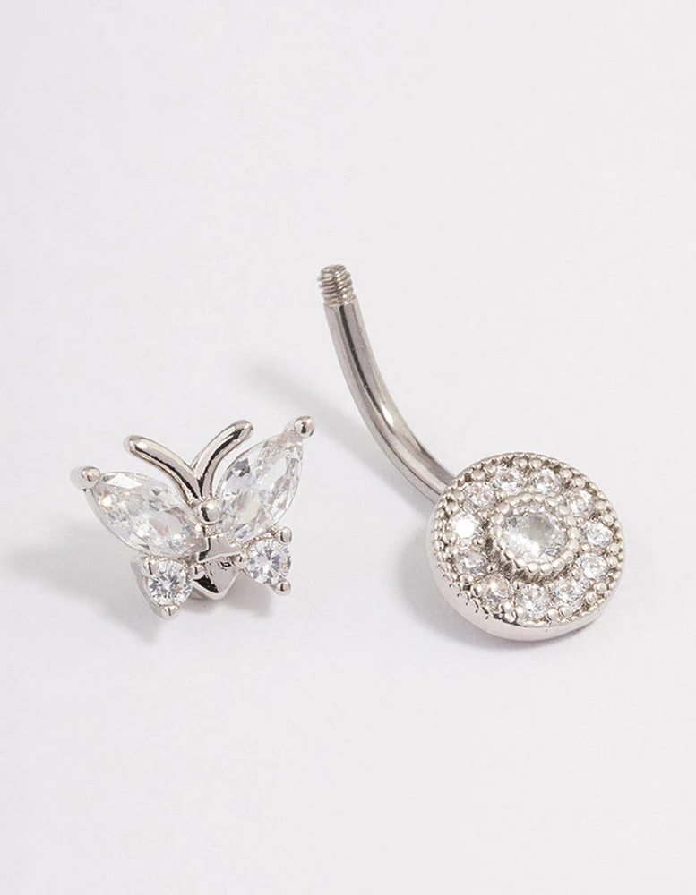 Surgical Steel Cubic Zirconia Halo Butterfly Belly Ring