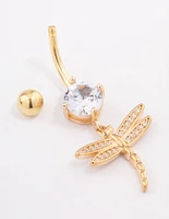 Gold Plated Surgical Steel Cubic Zirconia Dragonfly Belly Ring