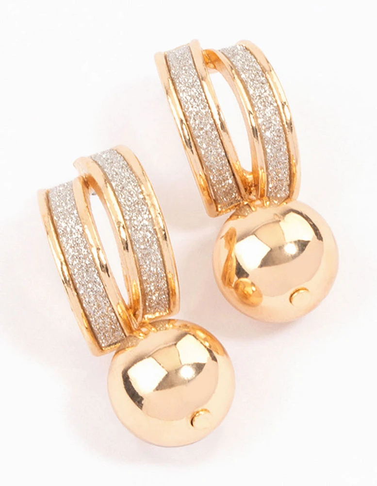 Gold Double Glitter & Orb Hoop Earrings