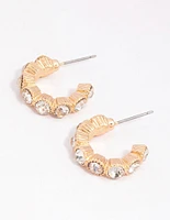 Gold Small Round Diamante Hoop Earrrings