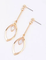 Gold Open Marquise Diamante Drop Earrings