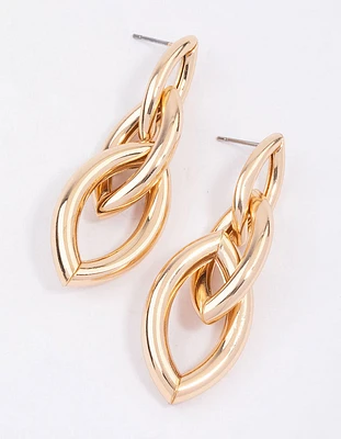 Gold Marquise Chain Link Drop Earrings