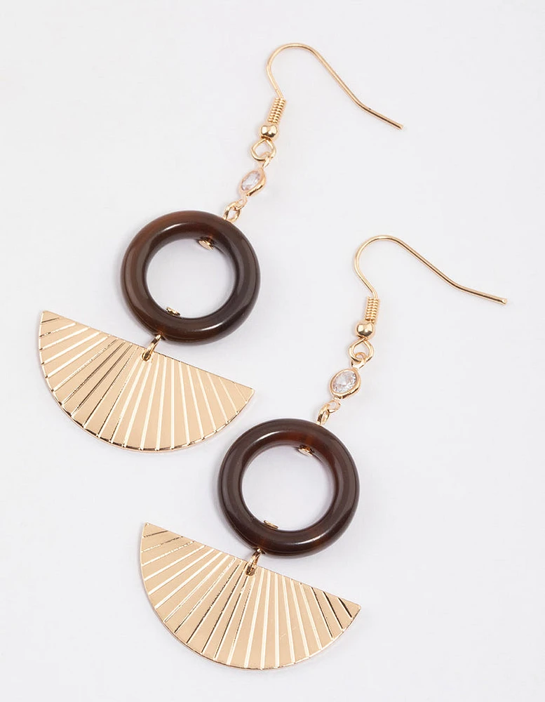 Gold Acrylic Circle & Fan Drop Earrings